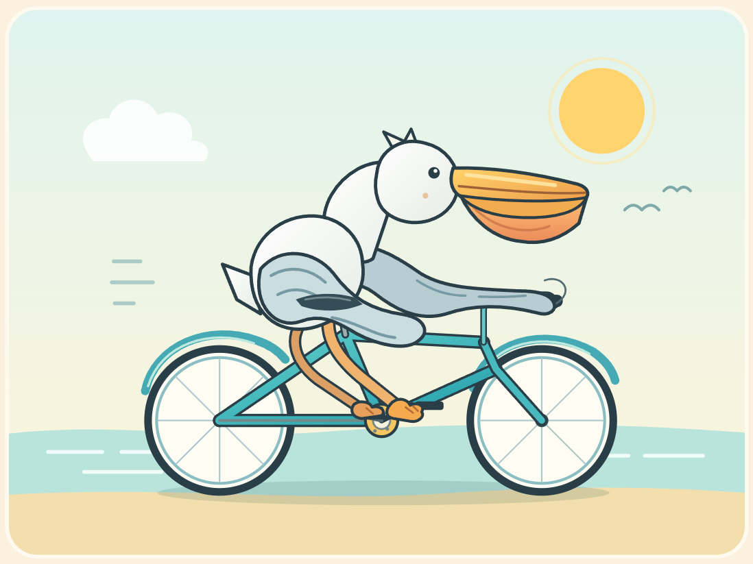 Space Bunny’s SVG of a pelican riding a bicycle.